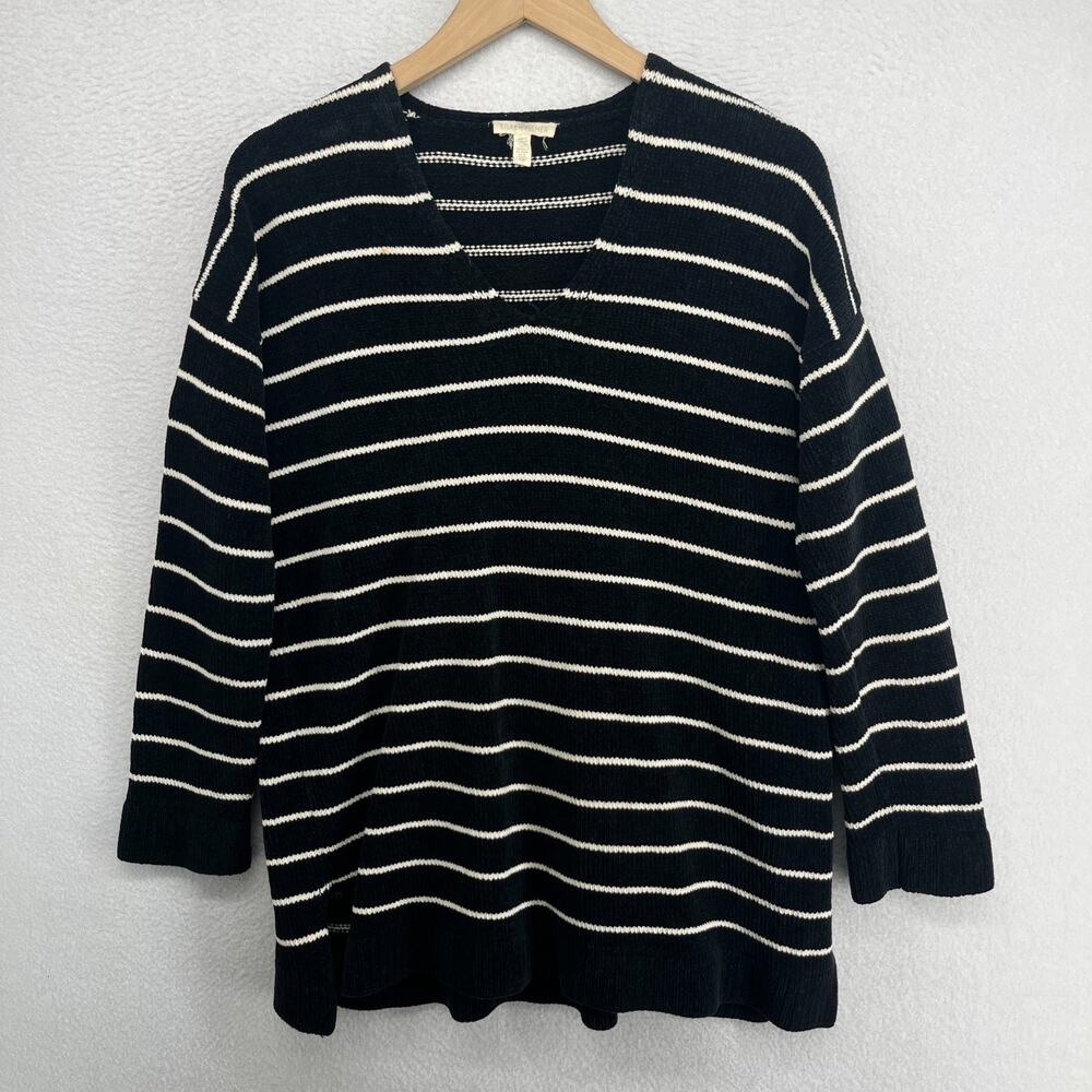 EILEEN FISHER Sweater S Organic Cotton Chenille Tunic V-Neck Jumper Black